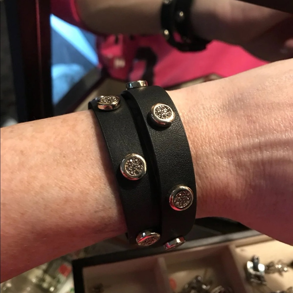 Double wrap Black faux leather bracelet